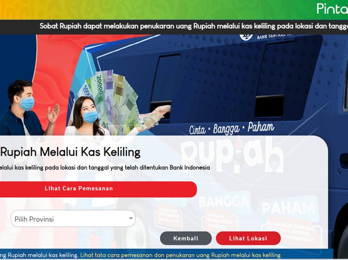 Situs PINTAR BI untuk penukaran uang baru.