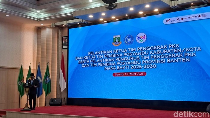 Andra Soni usai pelantikan Ketua Tim Penggerak PKK dan Ketua Tim Pembina Posyandu se-Provinsi Banten, di Pendopo Gubernur, Kota Serang (Arief/detikcom).