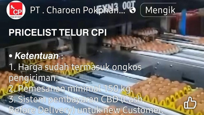 Foto tangkapan layar akun medsos palsu penjual telur murah