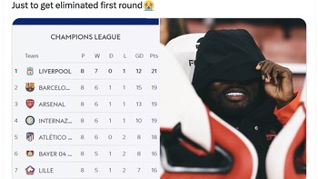 Padahal Liverpool pemuncak klasemen Liga Champions tapi malah langsung kandas. Foto: X.com