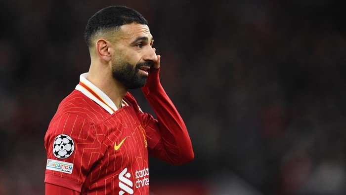 Soccer Football - Champions League - Round of 16 - Second Leg - Liverpool v Paris St Germain - Anfield, Liverpool, Britain - March 11, 2025 Liverpools Mohamed Salah REUTERS/Peter Powell