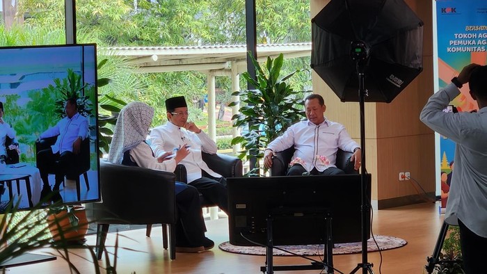 Menteri Agama (Menag) Nasaruddin Umar saat jadi pembicara dalam acara talk show di gedung ACLC KPK, Jakarta, Rabu (12/3/2025).