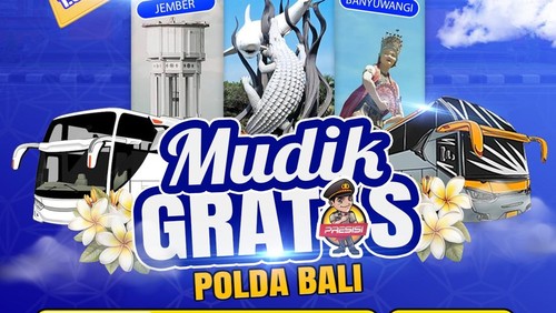 Poster Mudik Gratis oleh Polda Bali, Rabu (12/3/2025). (Dok Polda Bali).
