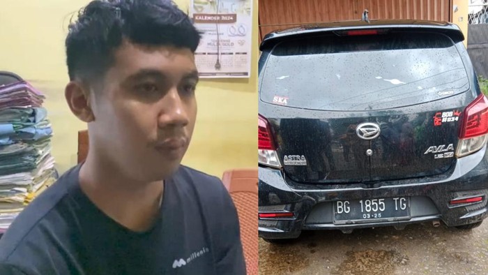 Tampang pelaku dan barang bukti mobil milik driver taksi online saat diamankan polisi