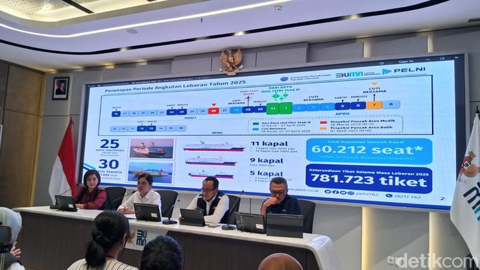 Konferensi Pers Mudik Lebaran Pelni, Pelindo, dan ASDP di Kementerian BUMN, Jakarta Pusat, Kamis (13/3/2025).