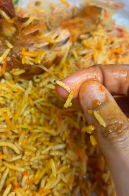 nasi briyani berisikan ulat di dalamnya