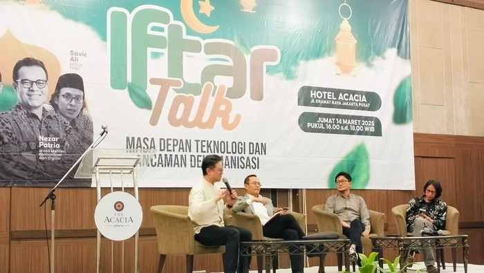 Diskusi Iftar Talk bertajuk Masa Depan Teknologi dan Ancaman Dehumanisasi yang digelar Institute for Humanitarian Islam di Jakarta Pusat, Jumat (14/3/2025).