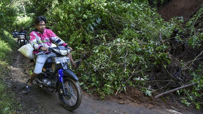 Jalur Alternatif Mudik Lebaran di Ciamis Tertimbun Tanah Longsor Petugas BPBD Ciamis bersama warga membersihkan material tanah longsor yang menimbun jalan di Kabupaten Ciamis, Jawa Barat, Jumat (14/3/2025). Intensitas curah hujan tinggi di wilayah Kabupaten Ciamis pada Kamis (13/3/2025) mengakibatkan jalur alternatif mudik Lebaran yang menghubungkan Ciamis-Majalengka atau menuju Tol Cipali dan Bandara Kertajati longsor dan tidak bisa dilalui. ANTARA FOTO/Adeng Bustomi/rwa.
