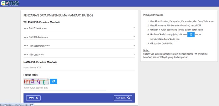 Laman cekbansos.kemensos.go.id untuk cek penerima bansos.