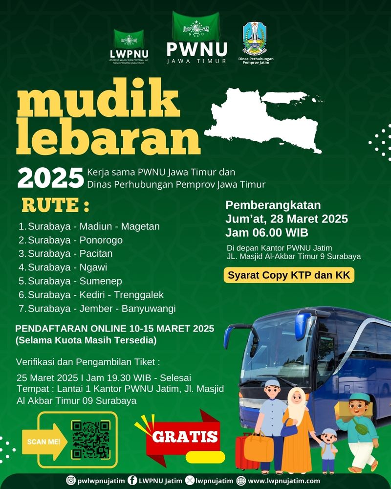 Program Mudik Gratis Lebaran 2025 dari PWNU Jatim.