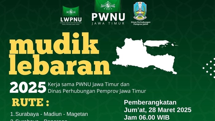 Program Mudik Gratis Lebaran 2025 dari PWNU Jatim.