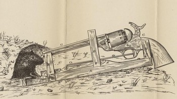 Alat ini bernama Mouse Trap Pistol yang dipatenkan pada1882. Alat ini menggabungkan perangkap tikus konvensional dengan pistol berisi peluru, yang gunanya untuk mengatasi hama. Hal ini menimbulkan risiko yang signifikan bagi siapa pun yang berada di dekatnya. Penggunaannya dapat meningkatkan kekhawatiran etis mengenai kekerasan yang mematikan terhadap hewan, dan menyoroti konsekuensi yang tidak diinginkan jika manusia ikut jadi korban. Foto: Unwired.