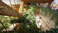 Arsitektur bandara terdiri dari rangka kayu massa modular yang memberikan fleksibilitas dan perluasan, belum lagi tanaman-tanaman hijau yang sengaja diletakkan di sana. Benar-benar cantik, serasa di hutan. (BIG-Bjarke Ingels Group)