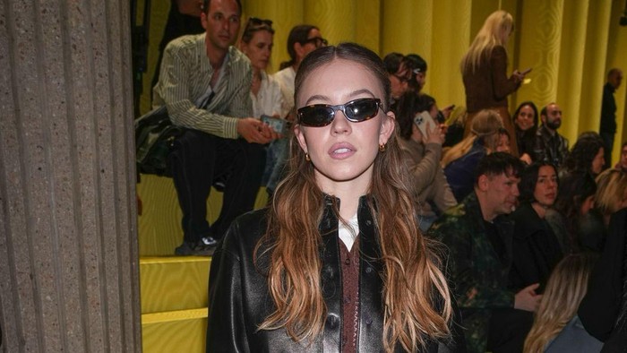 Sydney Sweeney attends the Miu Miu Fall/Winter 2025-2026 Womenswear collection presented Tuesday, March 11, 2025. in Paris. (Photo by Scott A Garfitt/Invision/AP)