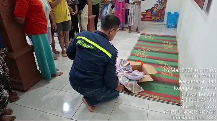 Penemuan bayi dalam kardus di Situs Gentong Kudus, Minggu (16/3/2025).