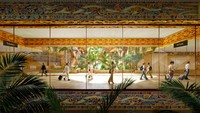 Semua anggota kayu massa diukir dan diwarnai sesuai dengan kerajinan tradisional, dihiasi dengan tiga jenis naga yang mewakili masa lalu, masa kini, dan masa depan Bhutan.  (BIG-Bjarke Ingels Group)