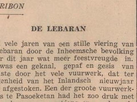 Berita tentang suasana Lebaran di Cirebon era Hindia Belanda.