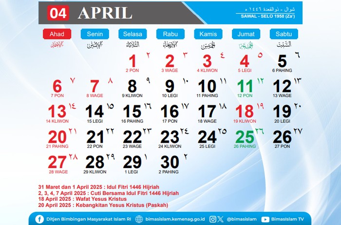 Kalender April 2025.