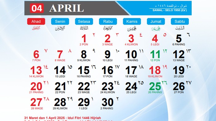 Kalender April 2025.