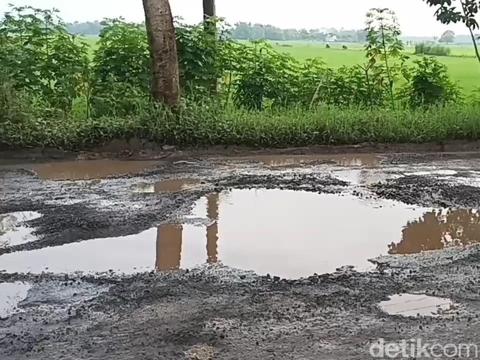 Kondisi jalan alternatif Pati-Rembang di Winong rusak parah, Senin (17/3/2025).