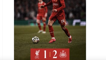 Akun Liverpool di X mengabarkan kekalahan mereka 1-2 lawan Newcastle di final Carabao Cup. Foto: X.com