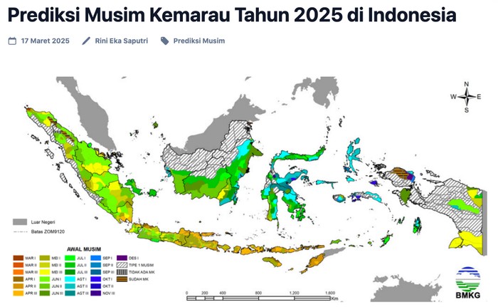 Prediksi Musim Kemarau Tahun 2025 di Indonesia. (Dok. BMKG)
