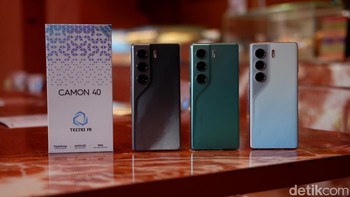 Di Indonesia, Tecno Camon 40 tersedia dalam beberapa pilihan warna, seperti Emerald Lake Green, Galaxy Black, dan Glacier White, Foto: Adi Fida Rahman/detikINET
