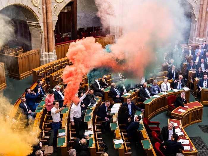 A general view of the Hungarian parliament as it votes on a bill that would ban the Pride march by LGBTQ+ communities and impose fines on organizers and people attending the event in Budapest, Hungary, March 18, 2025. REUTERS/Marton Monus Purchase Licensing Rights