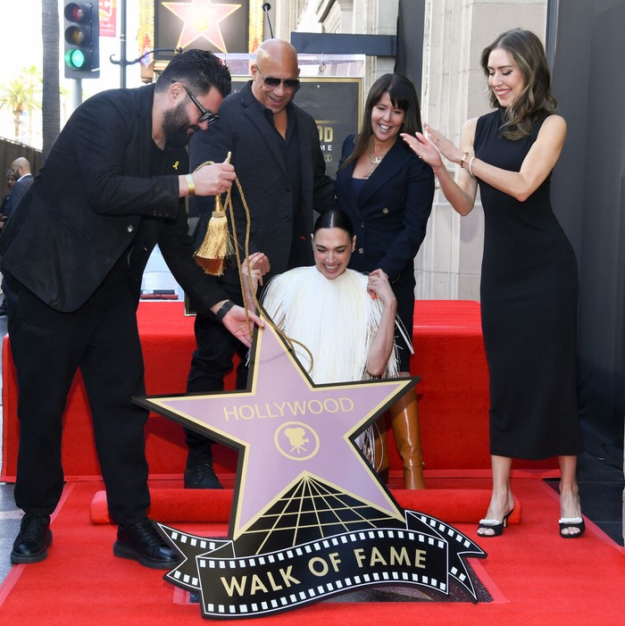 HOLLYWOOD, CALIFORNIA - MARCH 18: (2nd L-R) Vin Diesel, Gal Gadot and Patty Jenkins attend Gal Gadot's Hollywood Walk of Fame Star Ceremony in Hollywood, California on March 18, 2025. (Photo by Alberto E. Rodriguez/Getty Images for Disney)