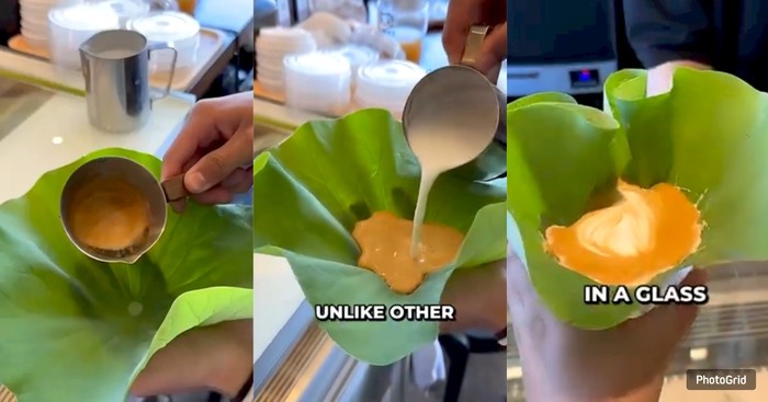 Nyeleneh! Racikan Latte Ini Disajikan di Atas Daun Teratai