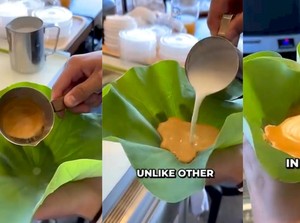 Nyeleneh! Racikan Latte Ini Disajikan di Atas Daun Teratai
