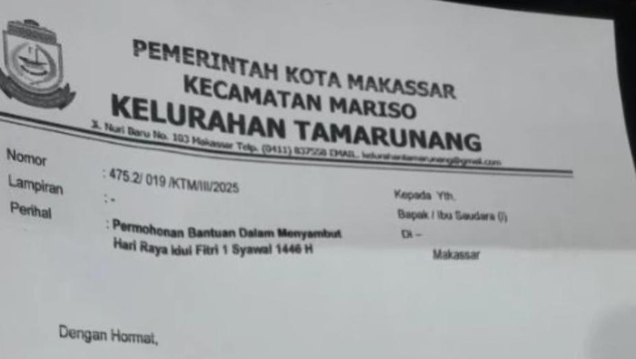 Viral lurah di Makassar minta sumbangan ke pengusaha.