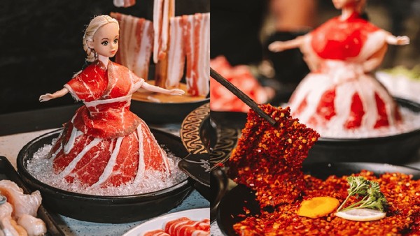 Ini Meat Barbie, Boneka dengan Gaun Irisan Daging Populer di Resto Hotpot
