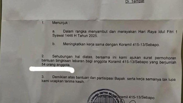 Selebaran permohonan bingkisan Lebaran yang heboh di medsos.