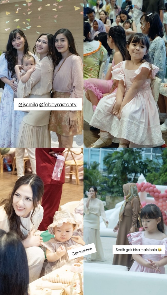 Beberapa rekan artis juga terlihat hadir di acara ultah baby Kyarra. Seperti Asmirandah dan Febby Rastanty. Asmirandah turut serta membawa putrinya, Chloe. Foto: Instagram/@jscmila