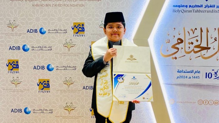 Muhammad Najmi Alvaro sewaktu mengikuti MTQ Internasional Tahbeer Abu Dhabi 2024.