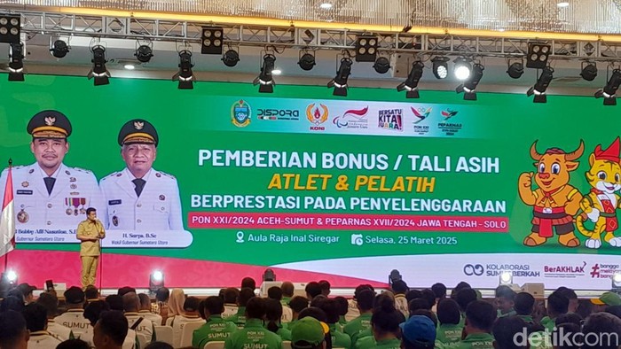 Bobby Nasution di acara pemberitaan bonus ke atlet Sumut di Kantor Gubsu, Selasa (25/3/2025).(Nizar Aldi/detikSumut)