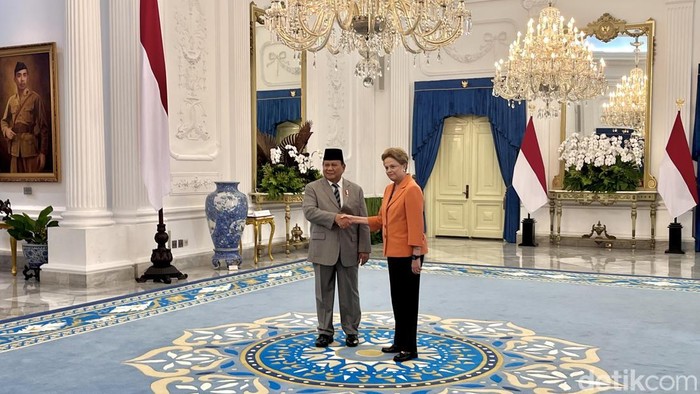 Presiden Prabowo Subianto menerima kunjungan Presiden New Development Bank (NDB) Dilma Vana Rousseff di Istana Merdeka. Foto: Eva/detikcom.