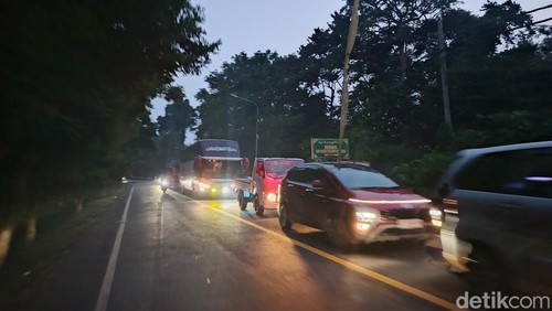 Antrean kendaraan yang terjadi di wilayah Hutan Cekik, Kelurahan Gilimanuk, Kecamatan Melaya, Kabupaten Jembrana, Bali, Rabu (26/3/2025). (Foto: I Putu Adi Budiastrawan/detikBali)