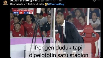 Patrick Kluivert yang pengen duduk tapi dipelototin satu stadion. Foto: X.com