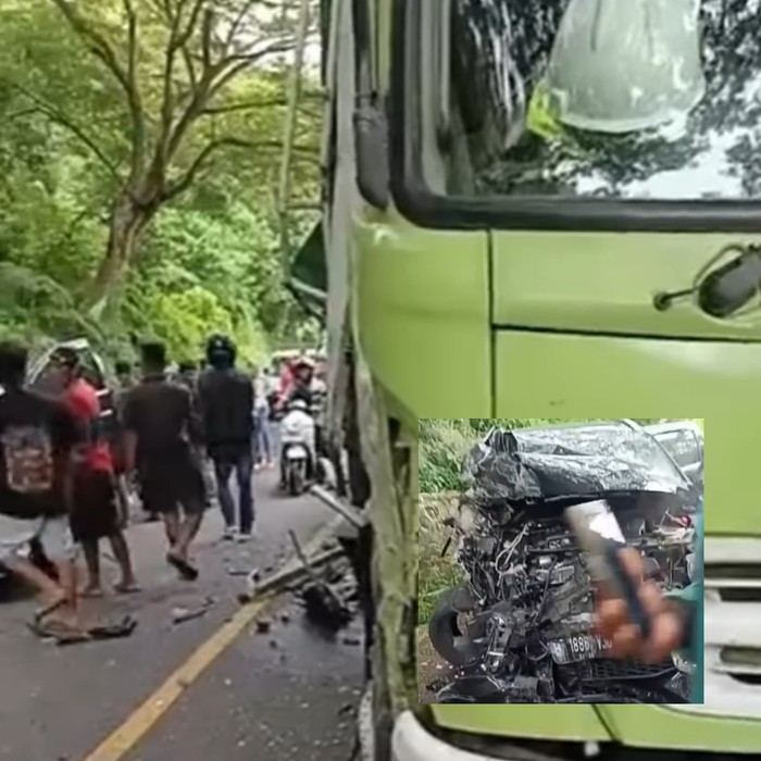 Mobil Kapolres Bima Kota bertabrakan dengan truk Fuso di Dompu, Rabu (26/3/2025). (tangkapan layar video viral)