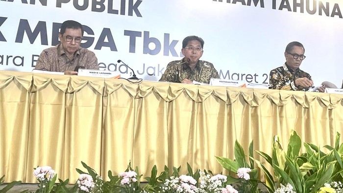 Rapat Umum Pemegang Saham Tahunan (RUPST) PT Bank Mega Tbk memutuskan untuk membagikan dividen tunai sebesar Rp 1,5 triliun atau 40 persen dari laba bersih.