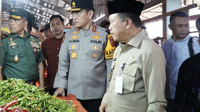 Al Haris mengecek harga pangan di pasar tradisional di Jambi.
