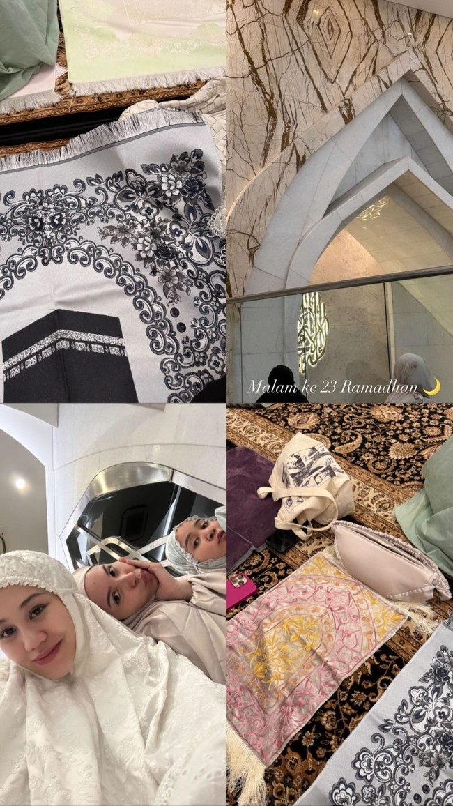 Aaliyah Massaid yang tengah hamil menjalani iktikaf di masjid dari malam hari hingga Subuh. Aaliyah menjalani iktikaf di malam ke-23 Ramadan. Foto: Dok. Instagram