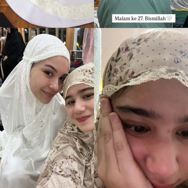 Aktris Tissa Biani iktikaf di masjid pada malam ke-27 Ramadan. Tissa yang merupakan pacar Dul Jaelani tampak iktikaf bersama kekasih Al Ghazali, Alyssa Daguise. Foto: Dok. Instagram