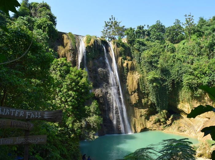 Beautiful view of Nglirip waterfall in Tuban, East Java. East Java is located in Indonesia.