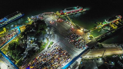 Foto Udara Situasi Arus Mudik di Pelabuhan Merak