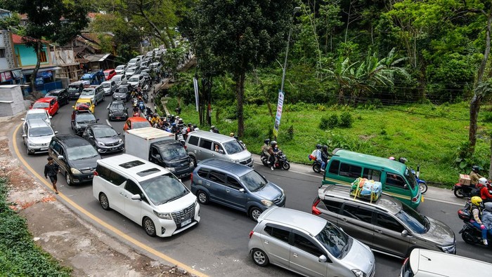 Pemudik melintasi jalur Nagreg, Kabupaten Bandung, Jawa Barat, Sabtu (29/3/2025). Pada H-2 Idul Fitri 1446 H arus mudik di Nagreg menuju ke arah Tasikmalaya, Garut dan Jawa Tengah terpantau mengalami kepadatan serta puncak arus mudik di kawasan tersebut masih akan terjadi pada H-2. ANTARA FOTO/Raisan Al Farisi/rwa.