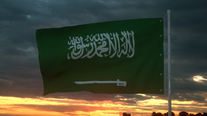 Saudi Arabia 3d flag waving in the wind. 3d illustration.