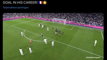 Uniknya, salah satu gol yang diselatkan Mbappe ke gawang Leganes tadi malam itu merupakan tendangan bebas pertama yang berhasil merobek jala lawan. Foto: Twitter/X